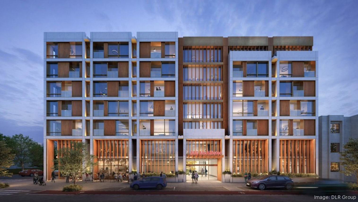 MacFarlane Partners submitted plans Monday for a 115-unit, 100% affordable senior<br />
housing project at 880 McAllister St., pictured here. The building could be the first piece of<br />
Freedom West 2.0 to come out of the ground.<br />
DLR GROUP